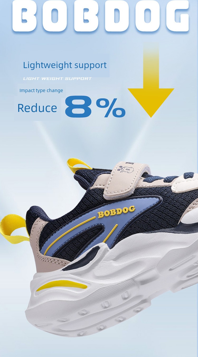 Babudou Boys' 2026 Autumn and Winter Mesh Sports Shoes for Boys and Girls, Non-Slip Soft-Soled Running Shoes with Velcro for Older Children — 3