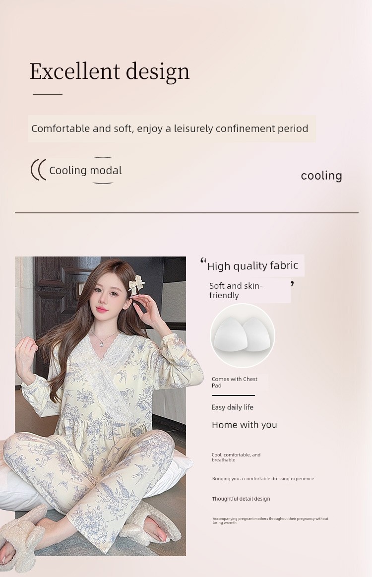 Modal Maternity Pajamas for Women, Suitable for Summer, Autumn, and Winter, September, Postpartum, Breastfeeding Period, Pure Cotton Maternity Loungewear — 2