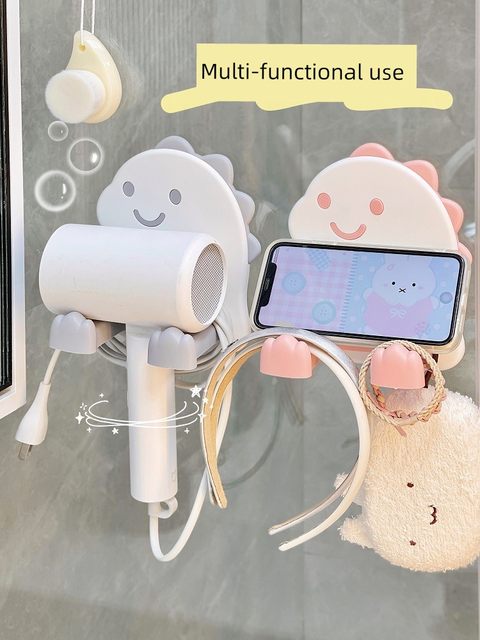 Cute dinosaur hair dryer stand for household hair dryer storage rack for storage rack for air duct rack without hole punching bathroom