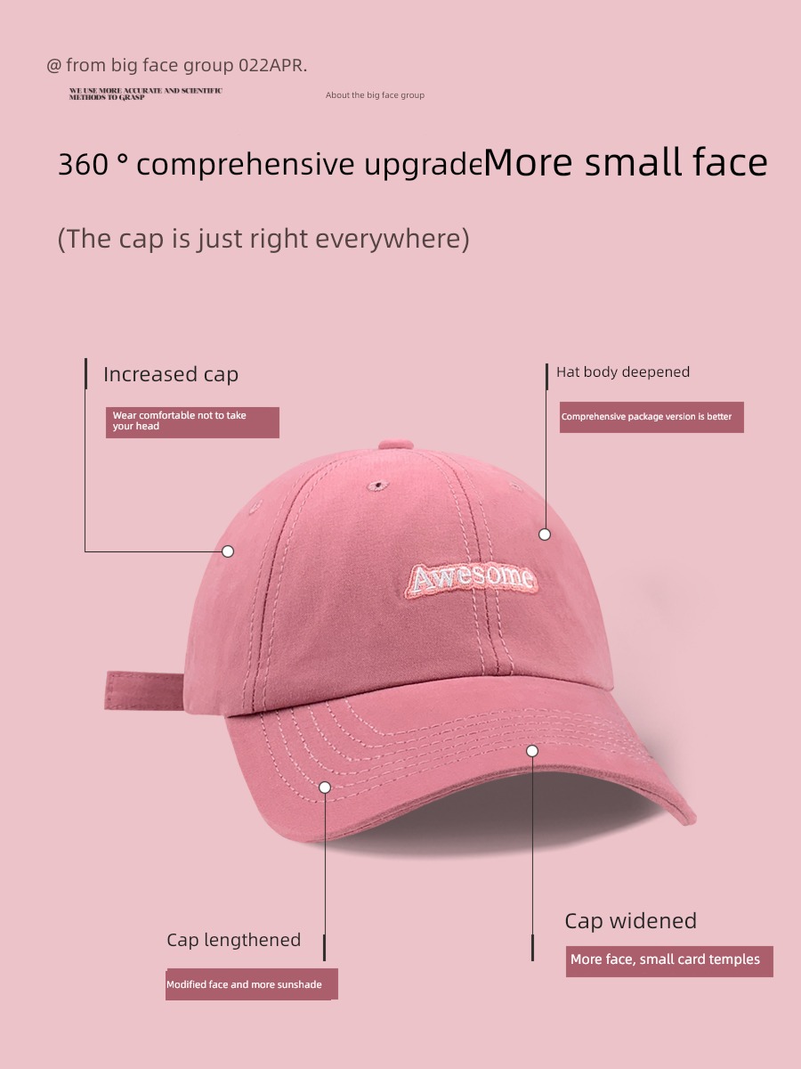 pinkycolor  female Baseball cap Soft roof Embroidery Big head circumference