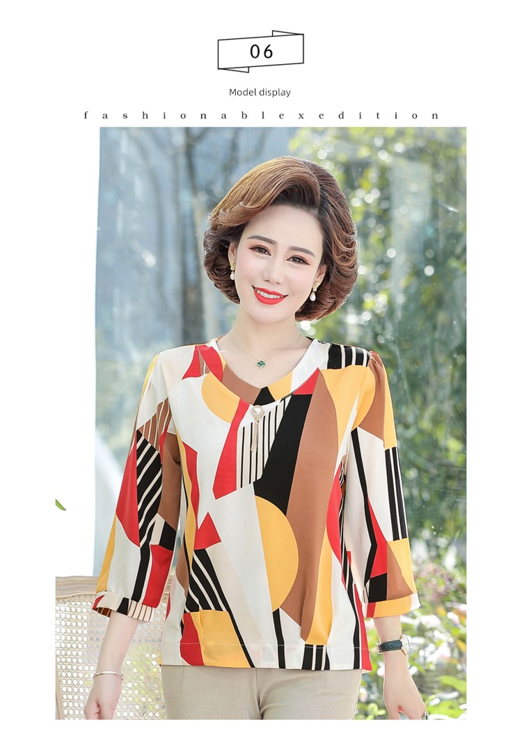 Chiffon T-shirt 2022 paragraph Foreign style Middle aged and elderly Women's wear