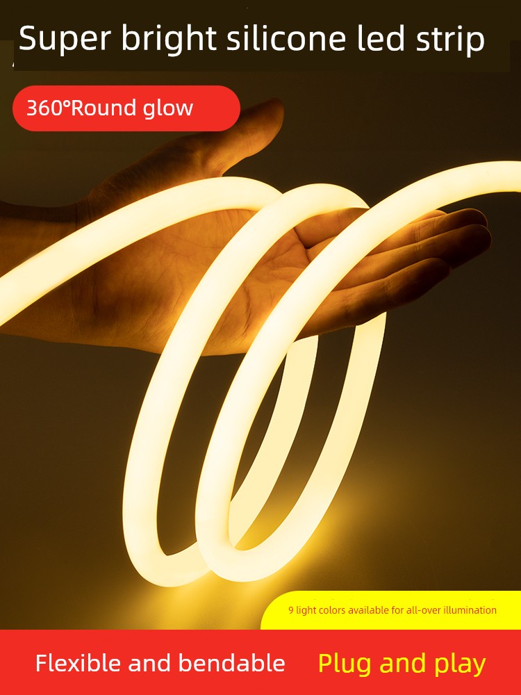 Super Bright Round Flexible Led Light Strip 360-Degree Outdoor Advertising Sign Waterproof 220V Neon Atmosphere Engineering Light Strip