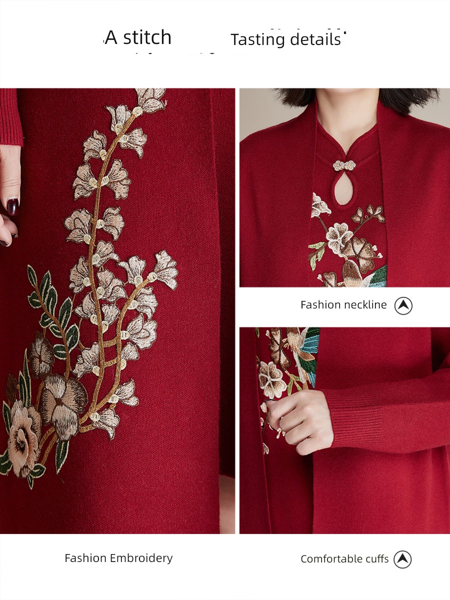 loose coat female ethnic style mom spring and autumn knitting Dress