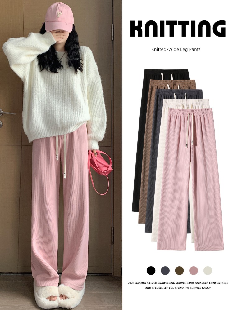 knitting Show thin High waist Plush Straight cylinder leisure time Wide leg pants
