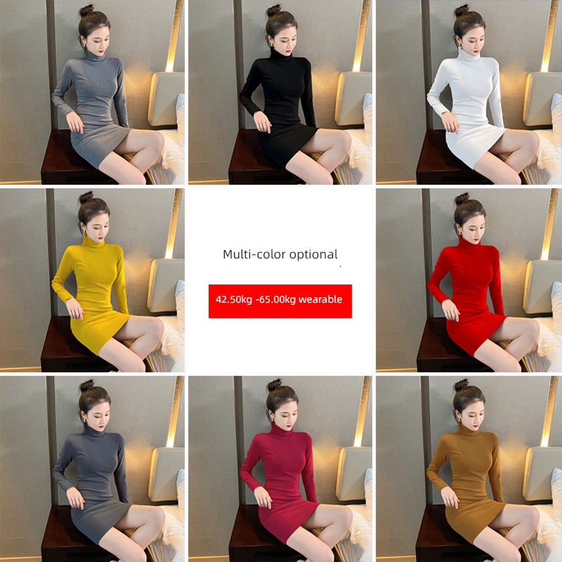 spring and autumn winter High collar unique Well done! Buttocks Dress
