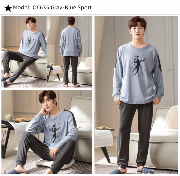 male Long sleeve Cotton Big size Autumn  summer suit pajamas