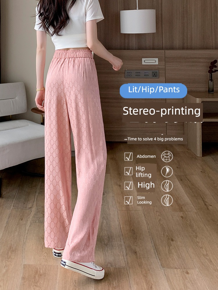 Ice silk Thin money printing Sagging sensation summer Wide leg pants