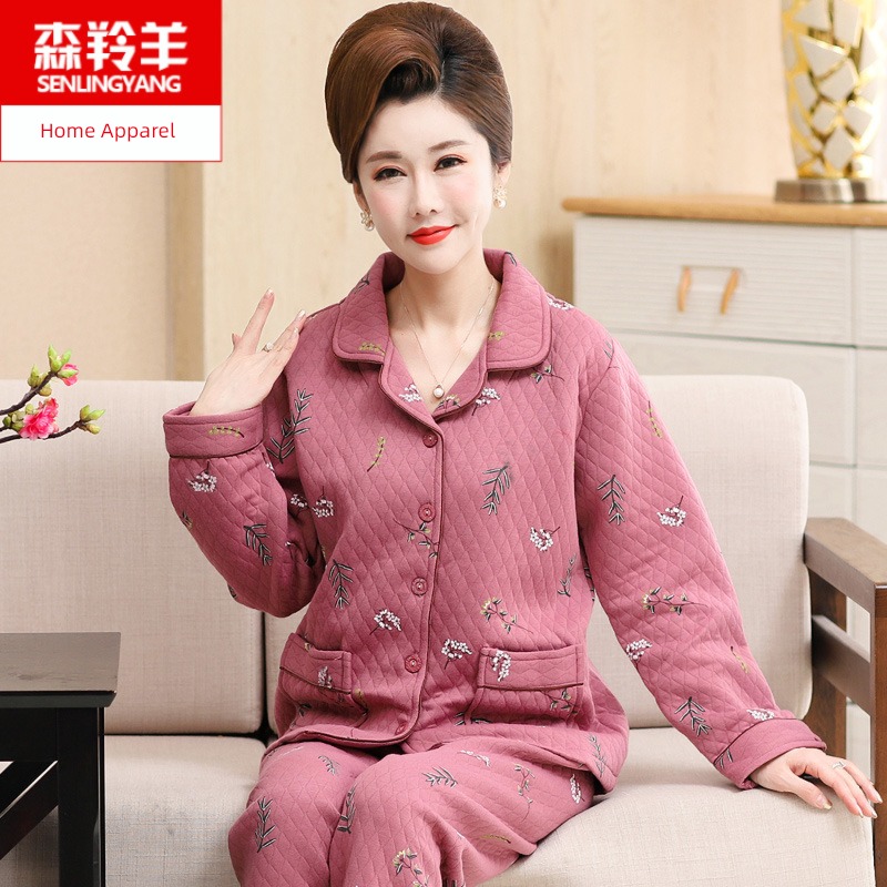 interlayer ma'am pure cotton Fat mm Plus Size middle age pajamas
