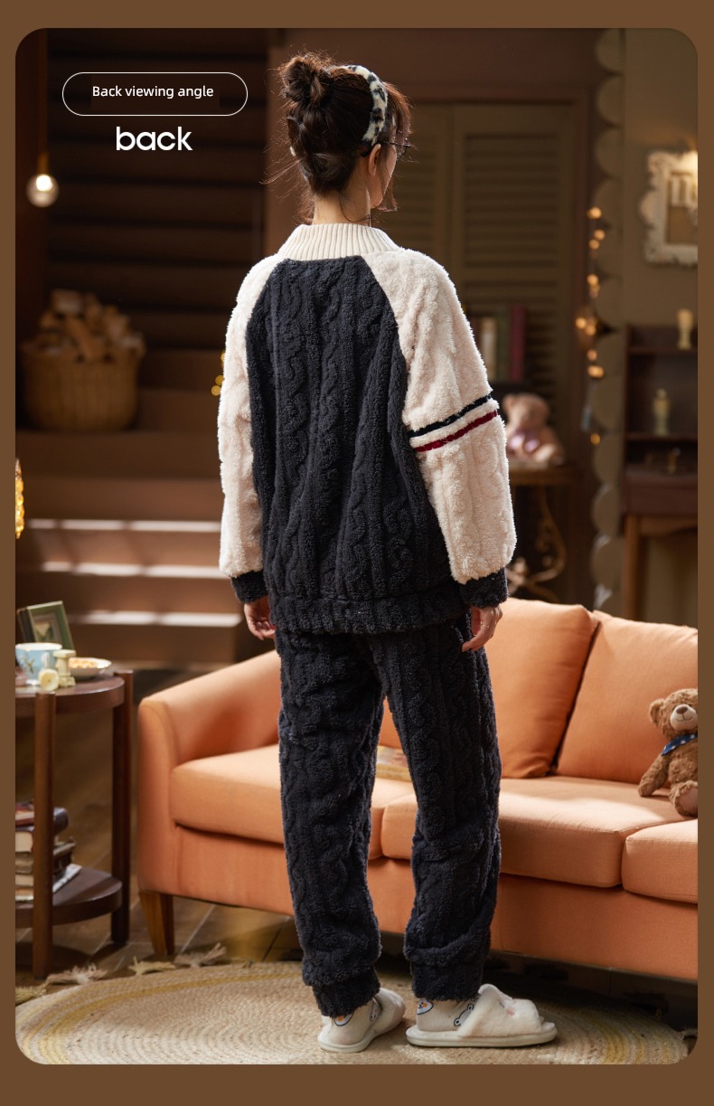 Coral velvet female spring and autumn winter keep warm flange pajamas