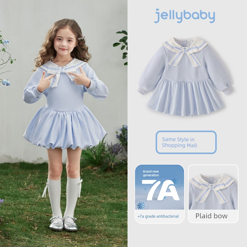 Jellybaby Girls' Dress Pure Cotton Summer Princess Dress New Style Kidsren's Preppy Style Baby Girl Summer Dress — 3