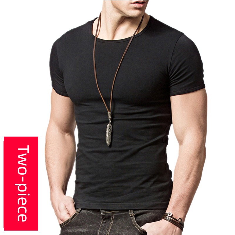 tide Tight fitting black Lay a foundation leisure time man Half sleeve T-shirt