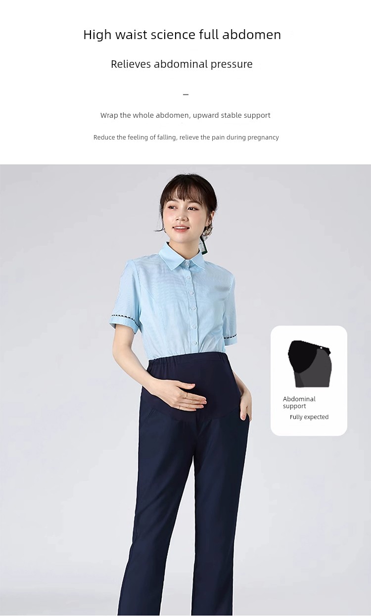 Maternity Work Pants for Office Workers, Straight-Leg Work Pants, Bank Maternity Pants, Suit Pants, Professional Work Pants, Blue Uniform Pants — 14