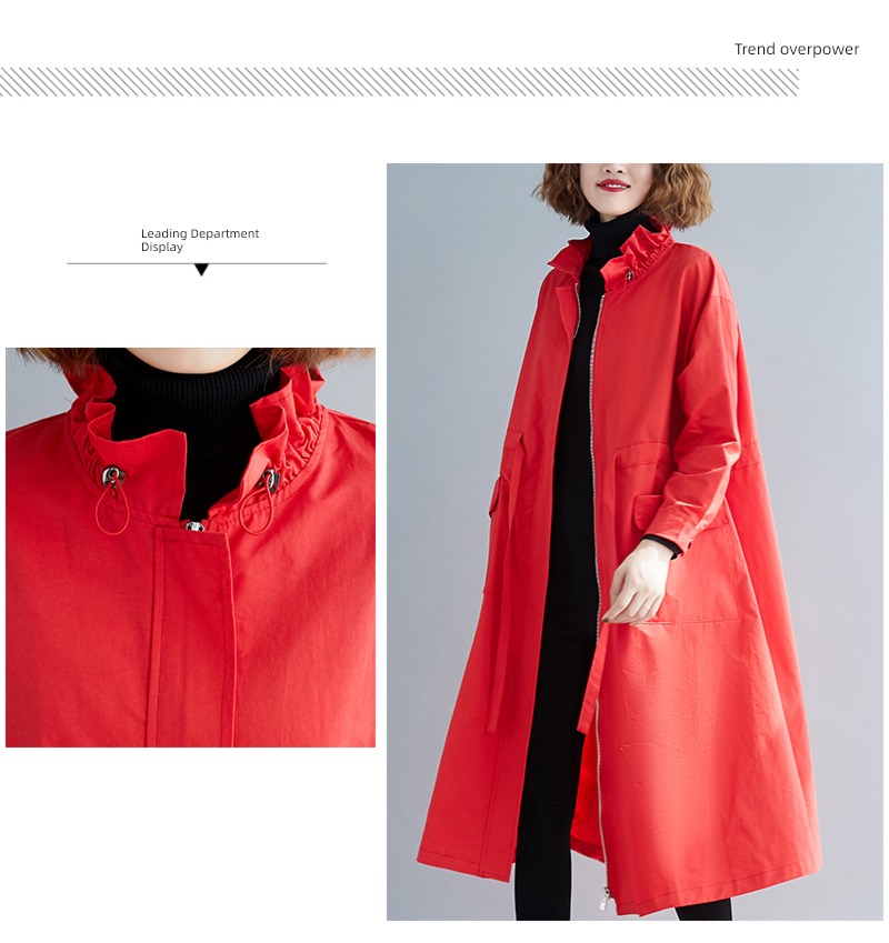 Foreign style Slightly fat Lotus leaf collar easy leisure time Windbreaker loose coat