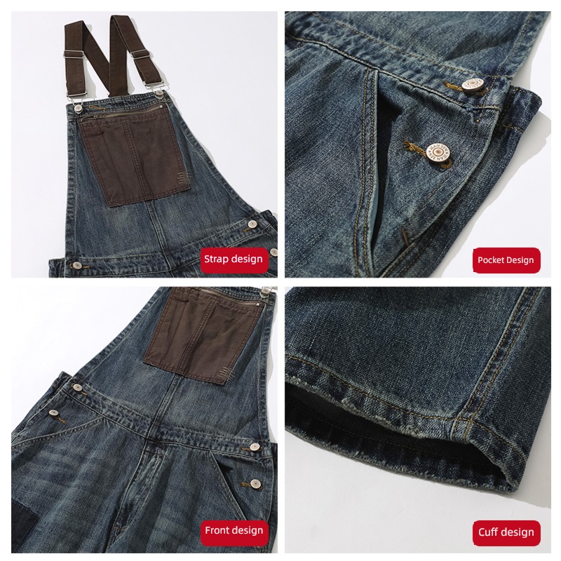 solar system Retro Belt pants men and women Color contrast crane Conjoined work clothes