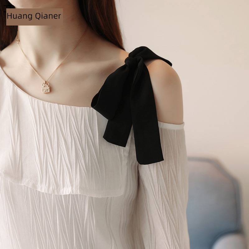 strapless  Cover your stomach sexy Chiffon Middle sleeve clavicle camisole