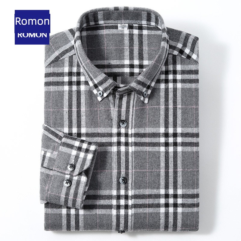 fashion Romon Long sleeve Sanding leisure time Lapel shirt