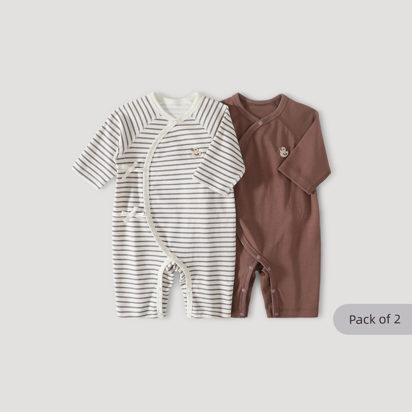 Baby Jumpsuit Autumn Romper Newborn Pure Cotton Pajamas Striped Newborn Baby Clothes 2-Piece Set — 1