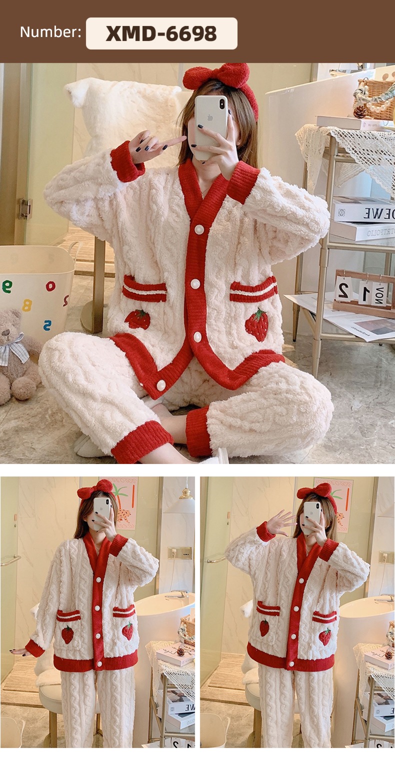 Flannel female Autumn and winter Long sleeve thickening Sweet pajamas