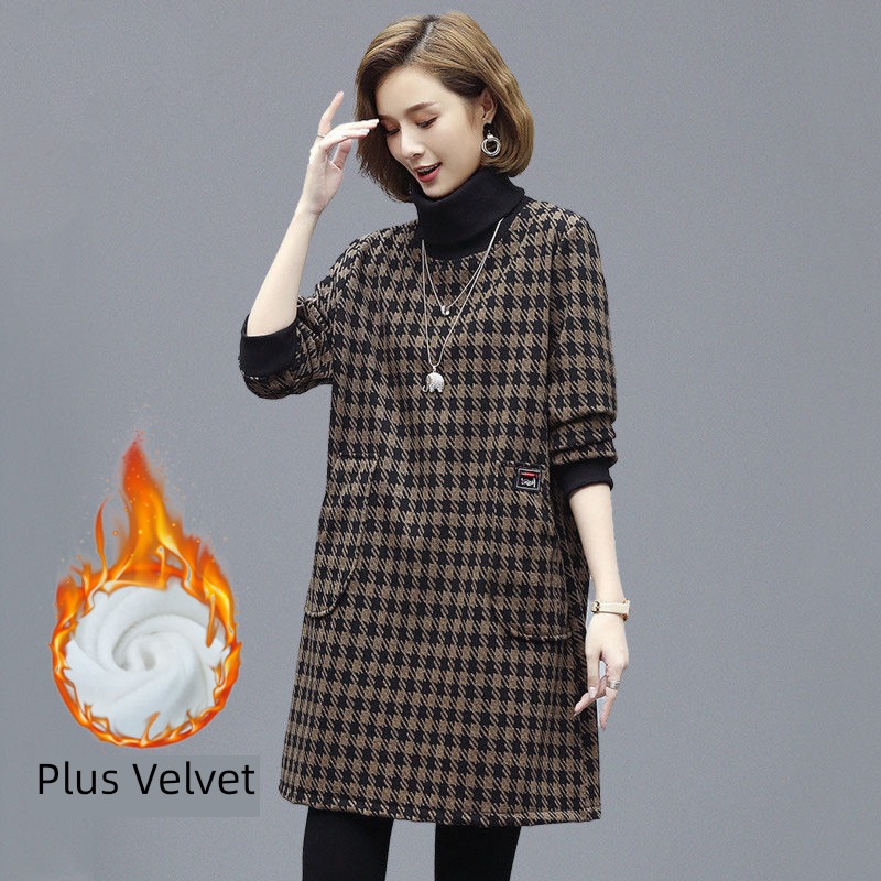 Autumn and winter thickening Plush houndstooth  Foreign style Dress