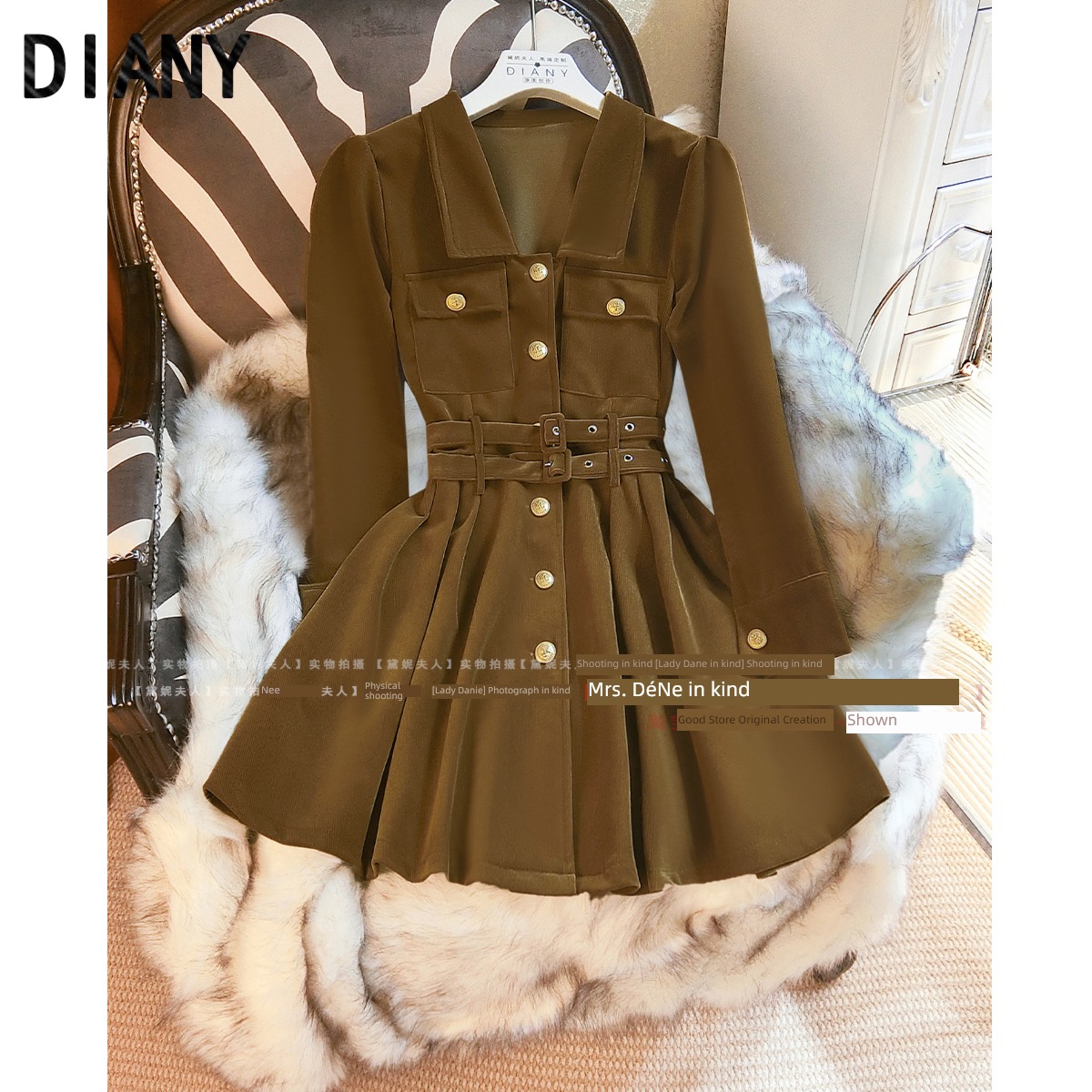 Autumn and winter Little fragrance corduroy Show thin High waist Dress