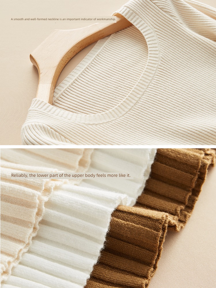 square neck Inner lap white Self-cultivation Long sleeve jacket Sweater
