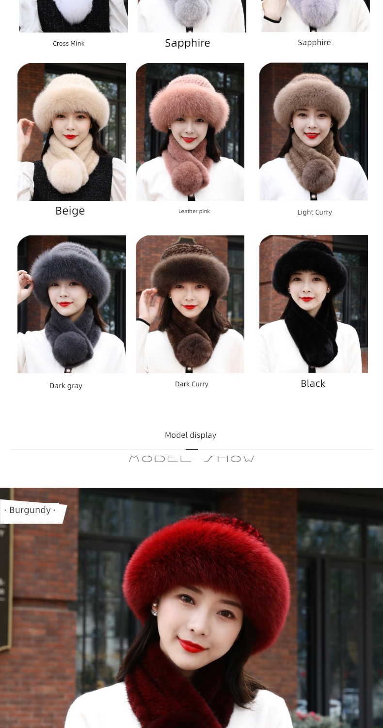 Lei Xuan weave Fox  Mink skin female suit Hat