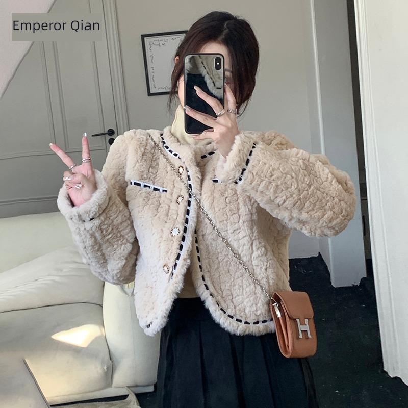 Little fragrance Wool loose coat female Autumn and winter 2022 new pattern thickening easy Show thin Lamb hair have cash less than that is registered in the accounts Long sleeve overcoat