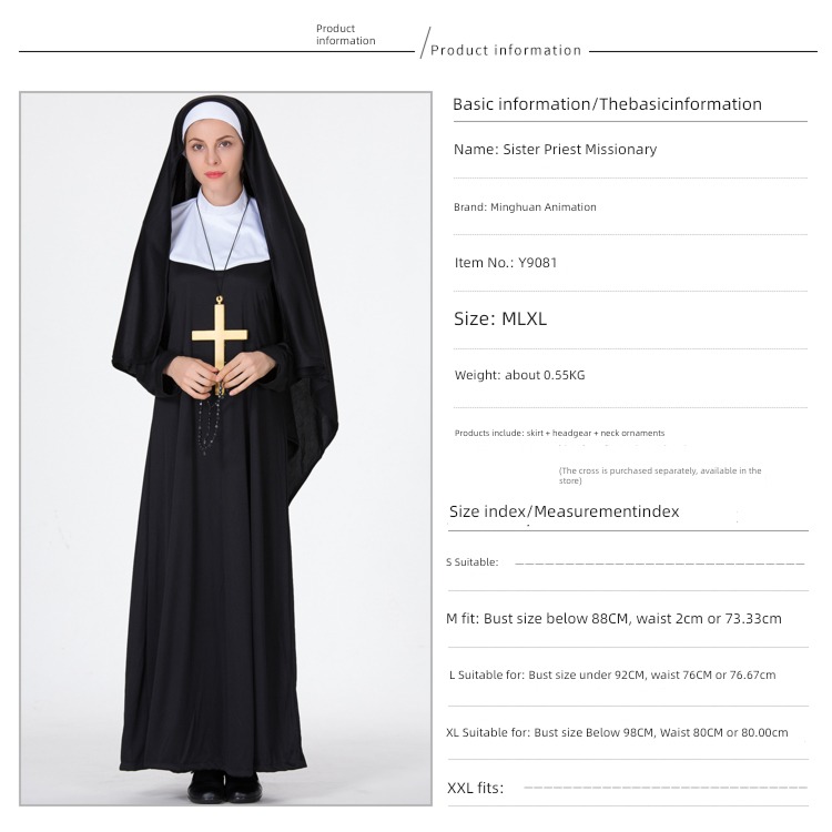Halloween clothing adult cos Virgin Mary leaf Jesus missionary priest godfather nun clothes