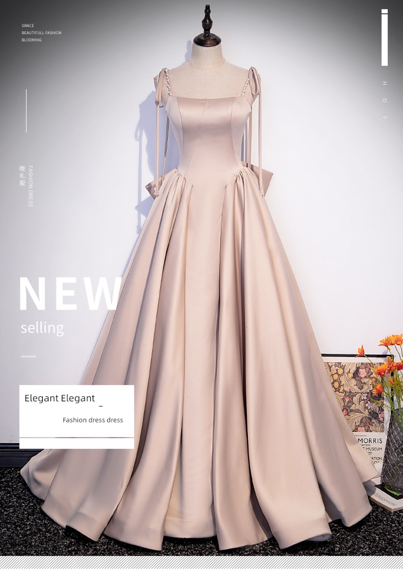 bow Evening dress female Advanced sense host French high-end atmosphere costume Bel Canto solo vocal music Art examination