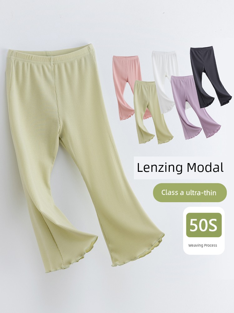 Category a Girls' Flared Pants, Summer Thin Leggings, Black Children's Cropped Pants, Modal Baby Flared Pants, White — 2