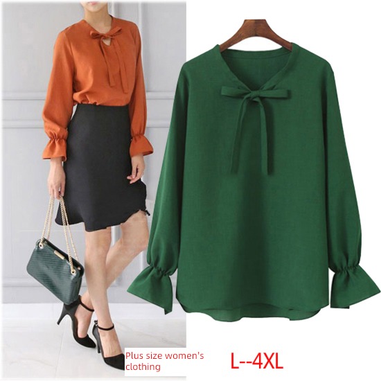 summer Big size easy Show thin Long sleeve shirt bow