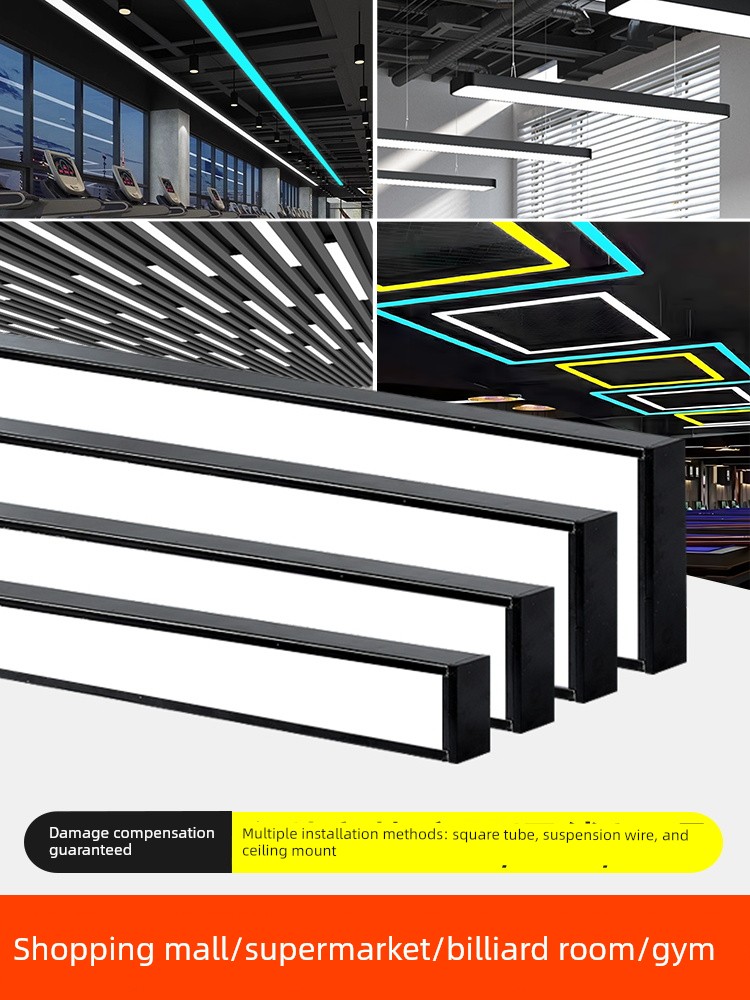 LED Office Lighting Strip Light Square Tube Special Supermarket Gym Commercial Store Grille Office Strip Chandelier