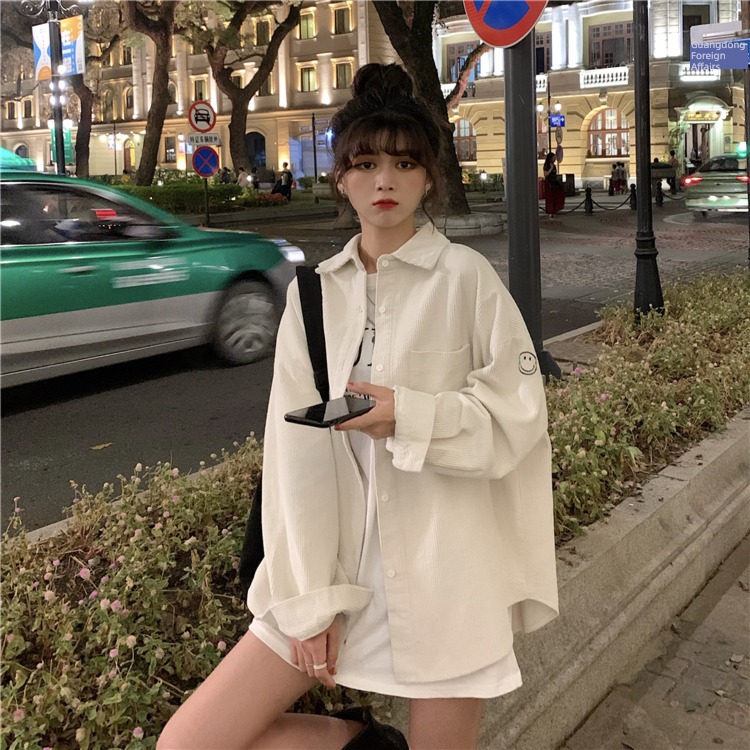 corduroy jacket Korean version easy Long sleeve loose coat shirt