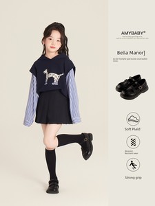 Amybaby Girls' Shoes Autumn 2026 New British Style Princess Soft-Soled Leather Shoes
