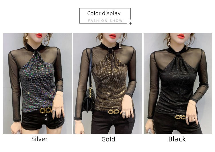 Internet celebrity Self-cultivation T-shirt Long sleeve Undershirt jacket Sequins