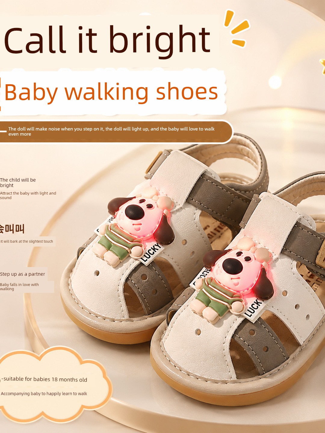 Summer Baby Squeaky Sandals 6-18 Months Unisex Toddler Shoes with Lights, Non-Slip, Closed-Toe, Soft Sole, Sound-Making Children's Shoes — 2