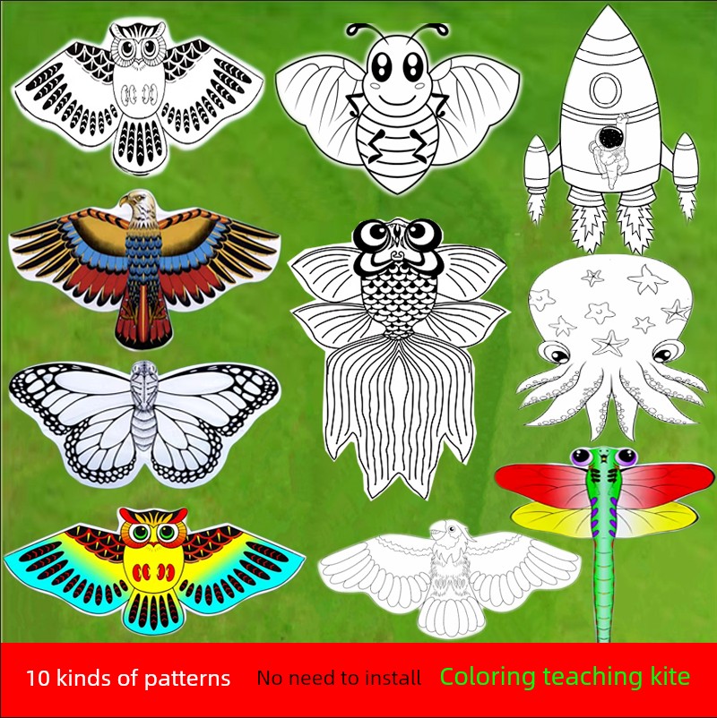 All-in-One Hand-Painted Kite Kids Coloring Teaching Hand-Painted Coloring DIY Puzzle Kite Blank Flying Painting