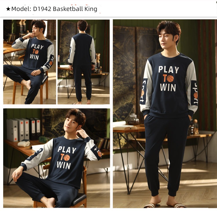 male Long sleeve Cotton Big size Autumn  summer suit pajamas