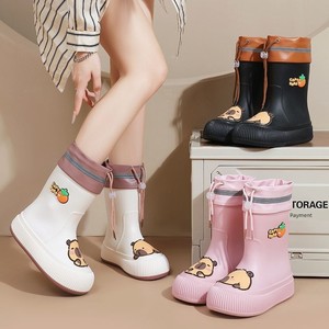 Children's Rain Boots Kapibala Thick-Soled Non-Slip Waterproof Fleece-Lined Warm Student Kindergarten Parent-Child Mid-C
