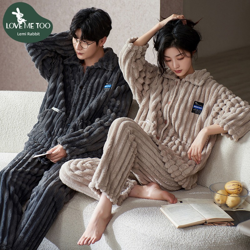 thickening keep warm Flannel Male and female lovers pajamas