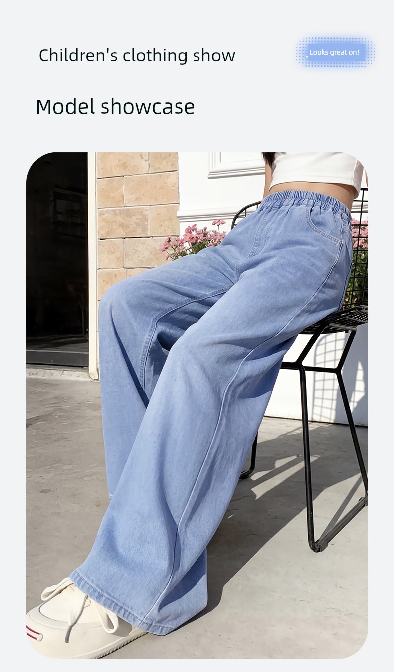 Babudou Girls' Pants Summer 2026 New Style Girls' Thin Jeans Children's Tencel Wide-Leg Pants Summer Girls — 17