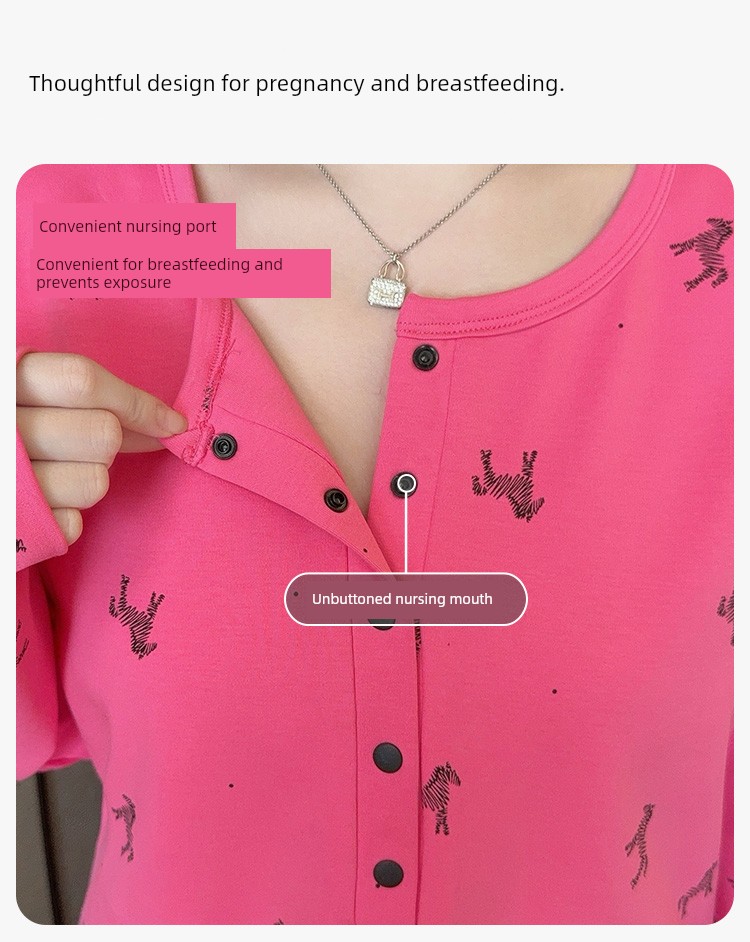 Maternity Pure Cotton Sweat-Absorbent Postpartum Clothing with Hat, Suitable for Spring and Autumn, Nursing Wear, Autumn and Winter Maternity Pajama Set, — 9