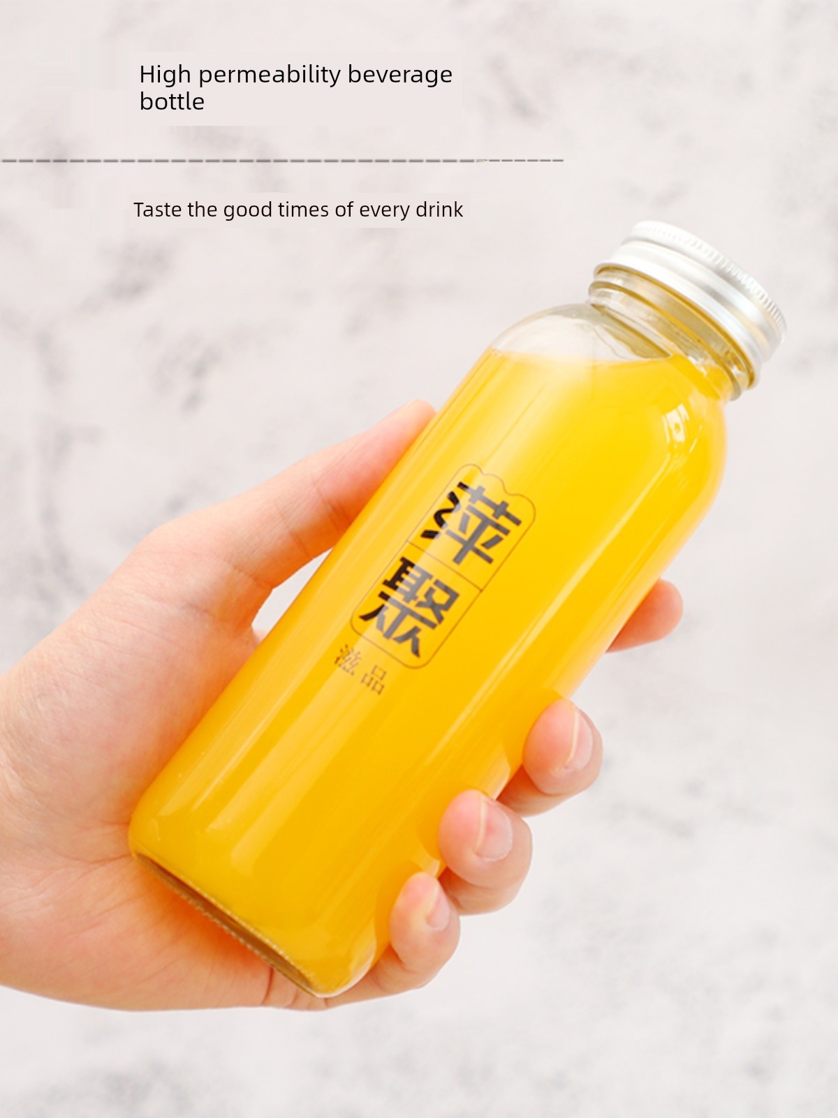 Takeaway Drink Glass Sour Plum Juice Beverage Bottle Juice Glass Sealed with Lid Milky Tea Bottle Glass Printable Logo