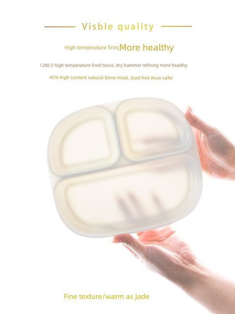 Healthy bone porcelain baby meal tray ceramic partition meal tray children tableware fat reduction meal tray household white porcelain plate