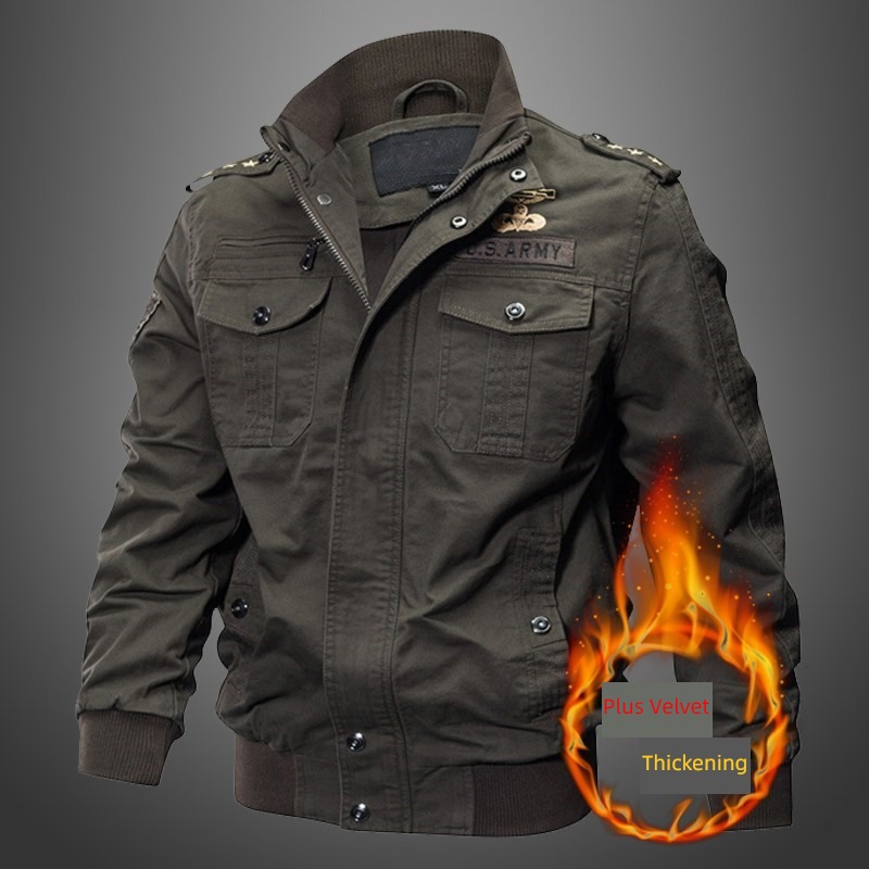 Autumn and winter pilot Plush thickening Military uniform pure cotton loose coat