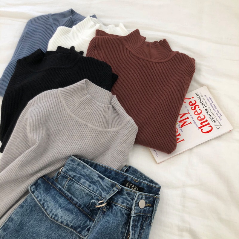 autumn white Half high collar Thin money Self-cultivation Inner lap sweater