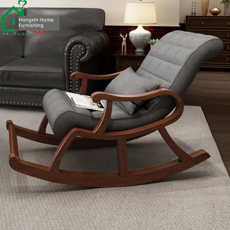 solid wood Rocking chair Lazy man leisure time Rocking chair bedroom rocking chair adult Nap chair deck chair balcony Elderly chair a living room