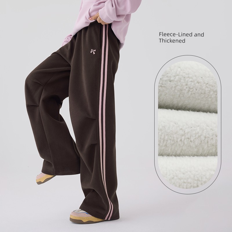 Princess Nono S1N Junior High School Student 26 Autumn Color-Block Double Stripe Casual Pants for Girls, Korean Style Relaxed Fit Flare Pants — 5
