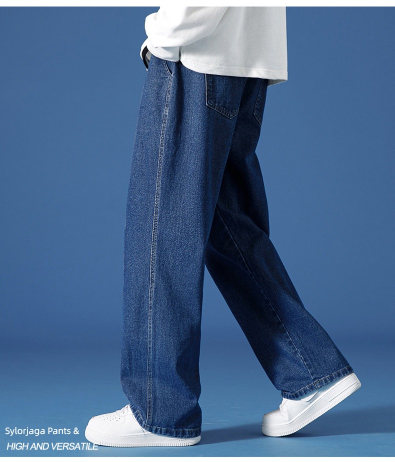 Autumn and winter Plush thickening Straight cylinder leisure time Broad leg Jeans