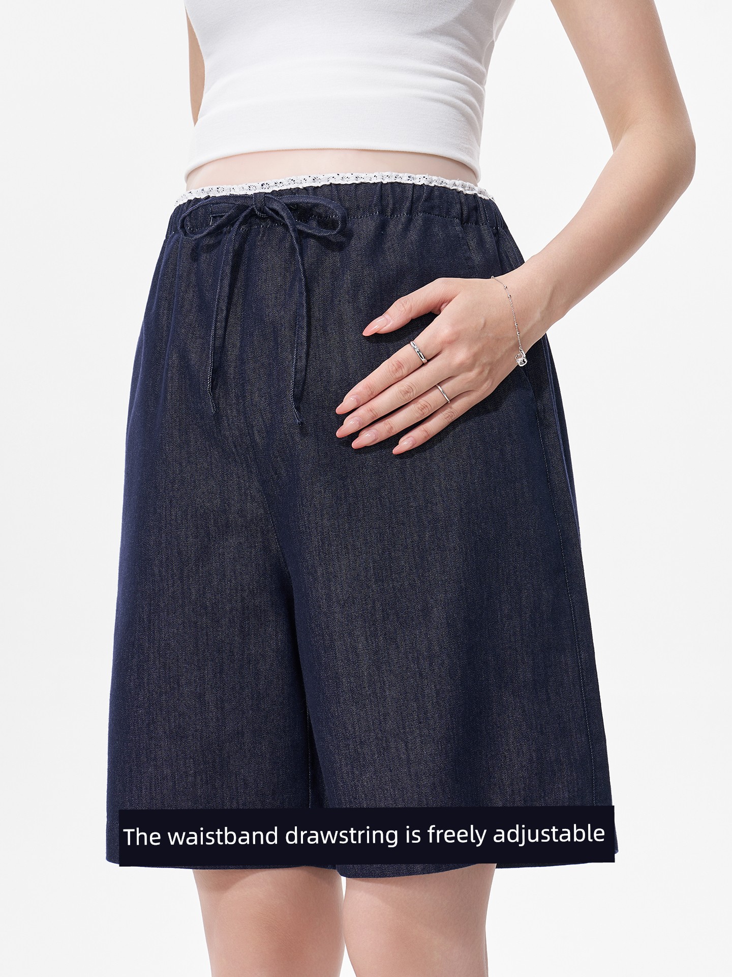 Masanon Maternity Jeans Summer Thin Style Outerwear for Petite Women with Lace Trim Five-Point Shorts Summer Wear 2026 New Model — 2